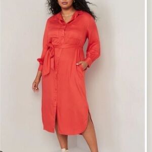Old Navy Lava Flow Tie Waist Silky Shirtwaist Midi Easter Career Dress XXL H16